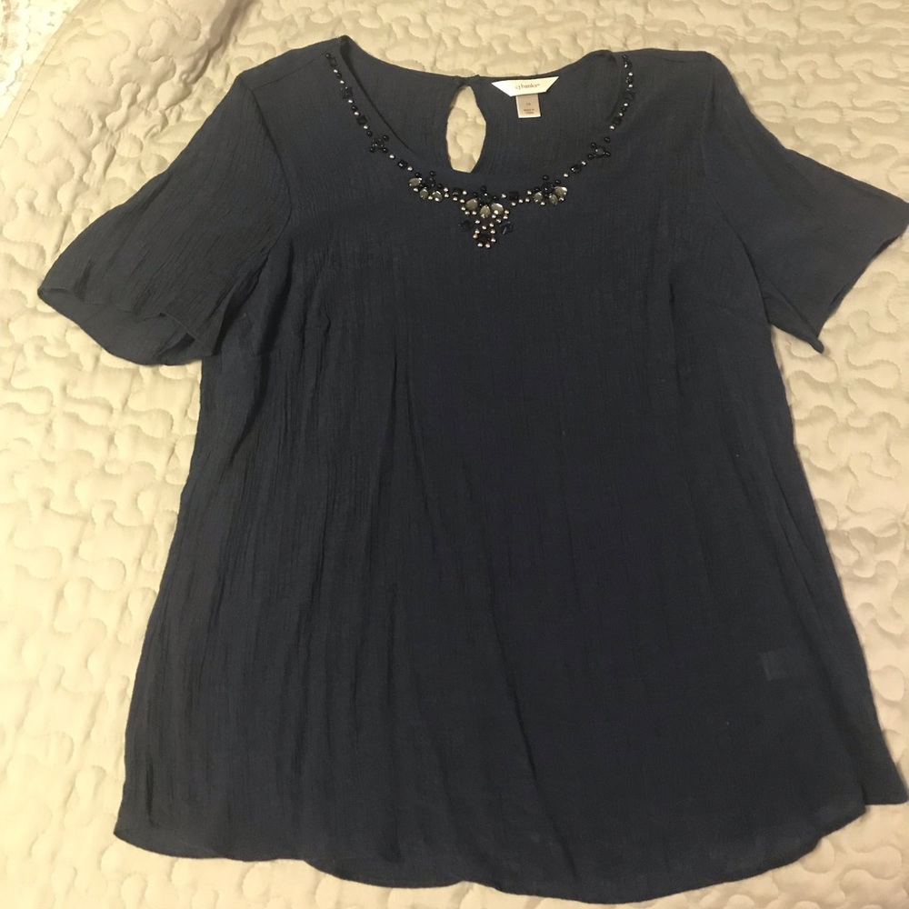 CJ Banks Flowy Navy Blouse